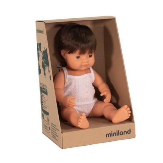 Miniland Caucasian Baby Boy Brunette 38cm Boxed