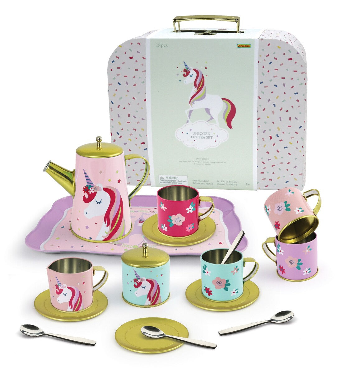 Deluxe Unicorn Tin Tea Set Suitcase - 18pcs