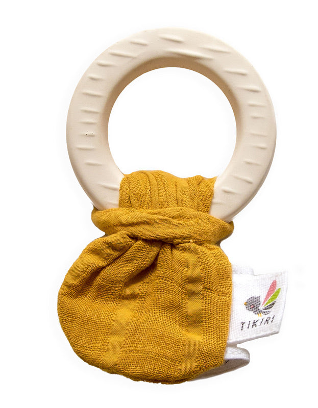 Natural Rubber Teether with Muslin Tie