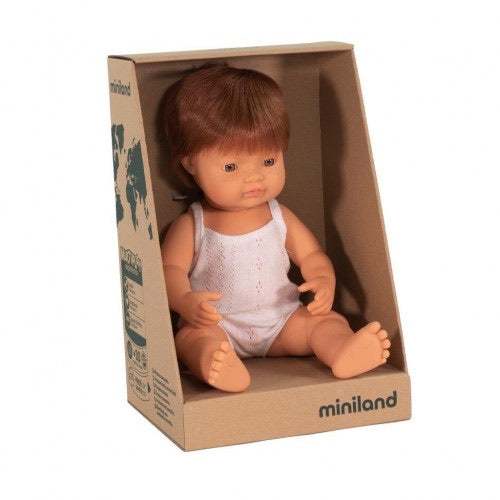 Miniland Caucasian Baby Boy Red Head- 38cm Boxed