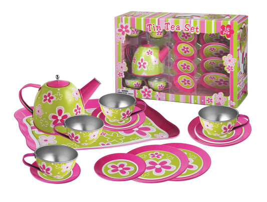 Lime Daisy Flower Tin Tea Set