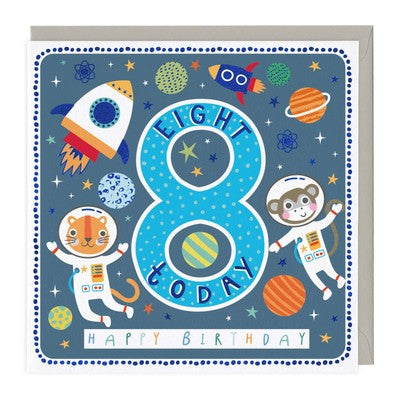 Space Animals 8th Happy Birthday Card
